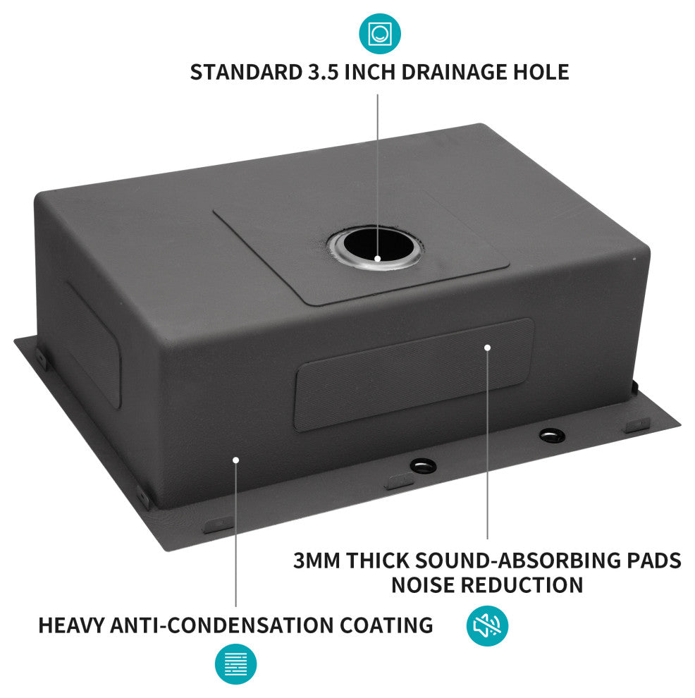 Black Stainless Steel Single Bowl Drop-In Kitchen Sink with Drain Assembly, Gunmetal Black, 30'' X 22''