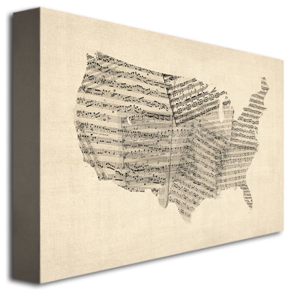 'USA Old Sheet Music Map' Canvas Art by Michael Tompsett
