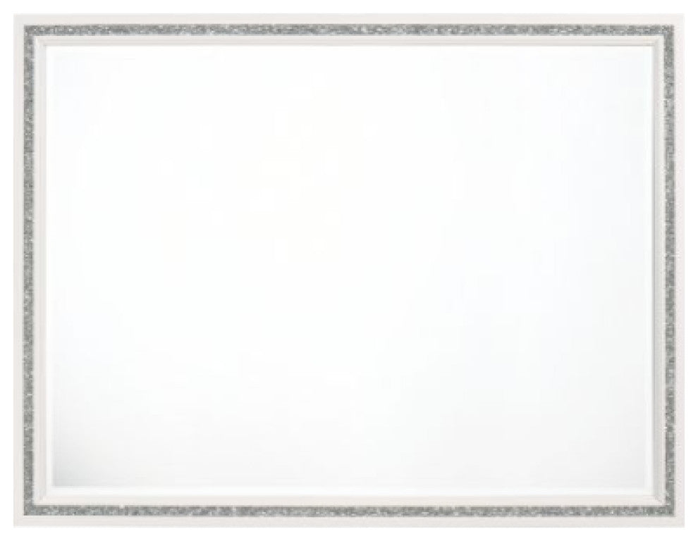 Benzara BM275076 Solid Wood Mirror, Shimmering Silver Accent, Landscape, White