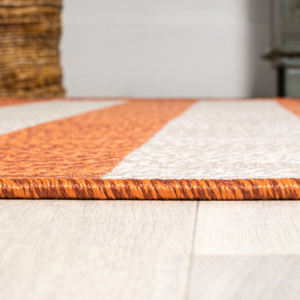 Negril Two-Tone Wide Stripe Indoor/Outdoor Area Rug, Orange/Beige, 3x5