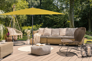 10'x6.5' Rectangular Auto Tilt Market Umbrella, Grey Frame, Sunbrella, Sunflower