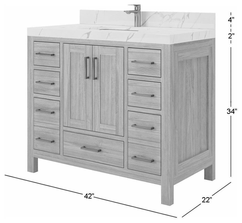 Malibu Teak 42" Single Sink Bath Vanity in Light Natural  2" Viola Gold