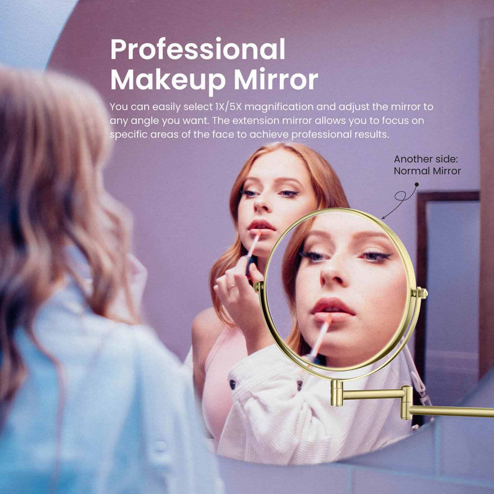 Circular Magnifying Makeup/shaving Mirror, Brushed Gold