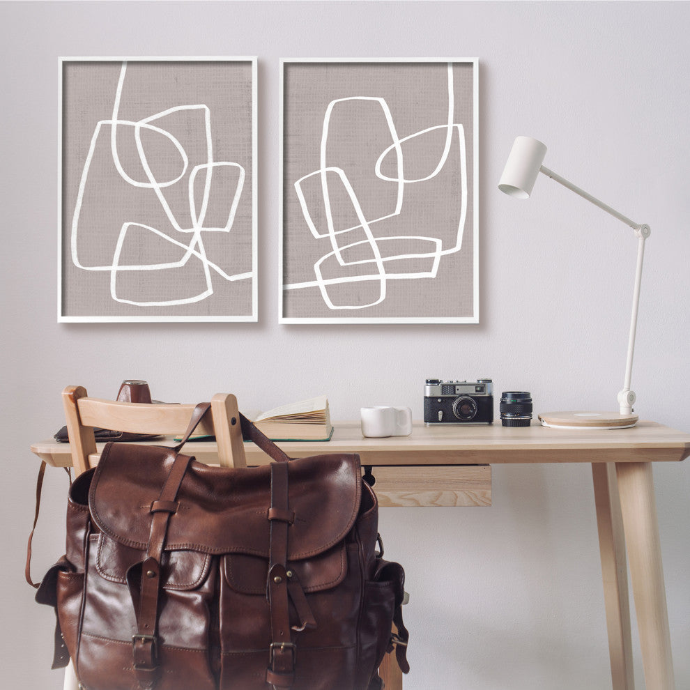 Abstract Busy Line Minimal Boho Design Brown White,2pc, each 24 x  30