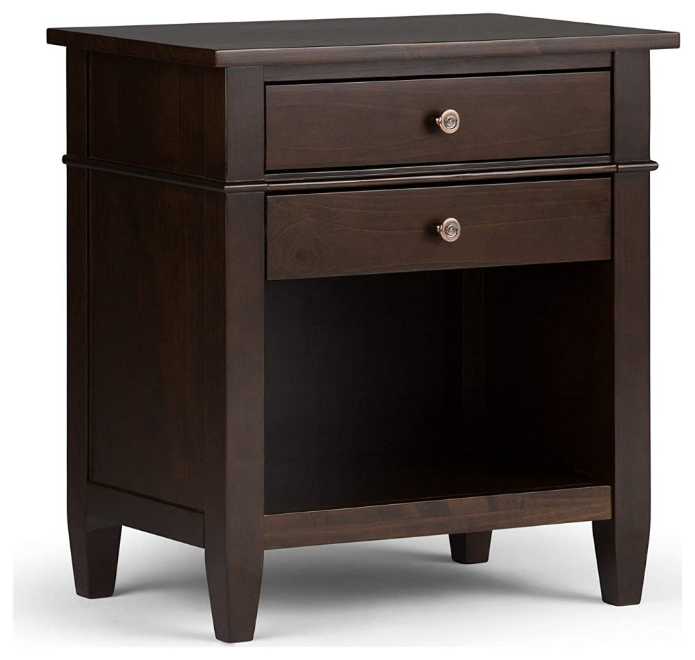 Wide Night Stand, Bedside table Dark Tobacco Brown SOLID WOOD