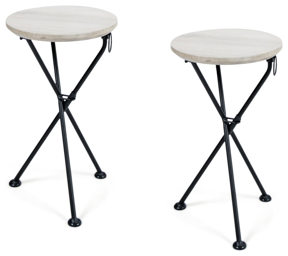 GDF Studio Nasir Outdoor Foldable Side Table, Light Gray, Set of 2