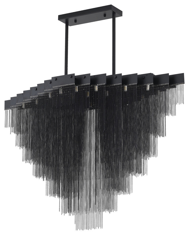 24-Light Satin Black Chandelier With Hanging Aluminum Chains