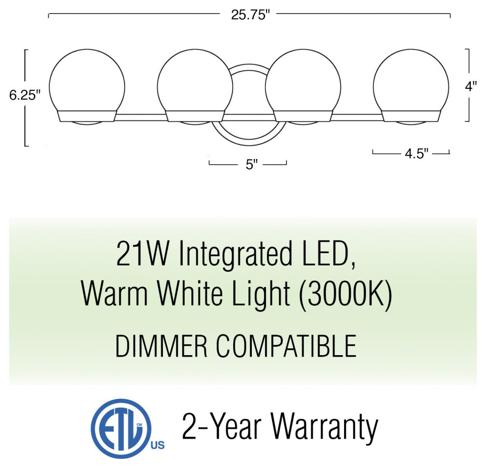 Kira Home Atticus 26" LED Bathroom Light, Frosted Milk White Glass Globe Shades