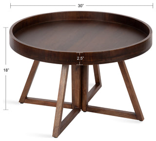 Avery Round Wood Coffee Table, Walnut Brown