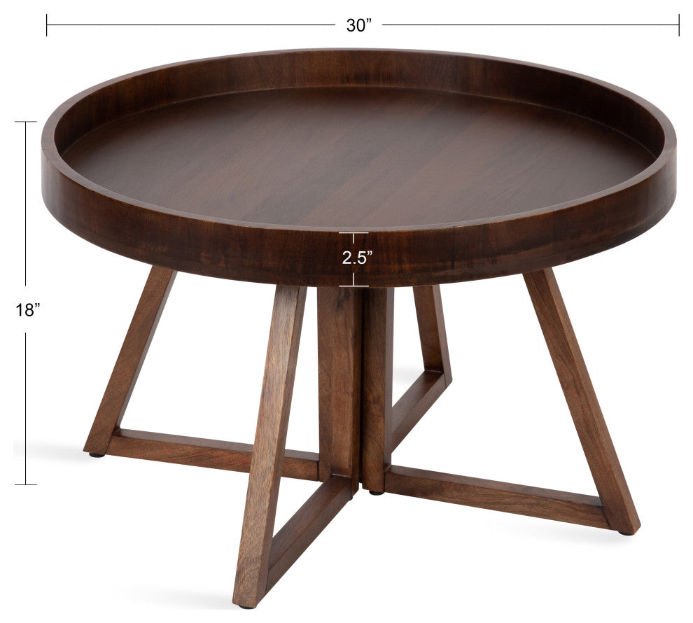 Avery Round Wood Coffee Table, Walnut Brown