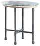 Benzara BM251158 End Table With Round Glass Top and Metal Pipe Style Legs, Gray