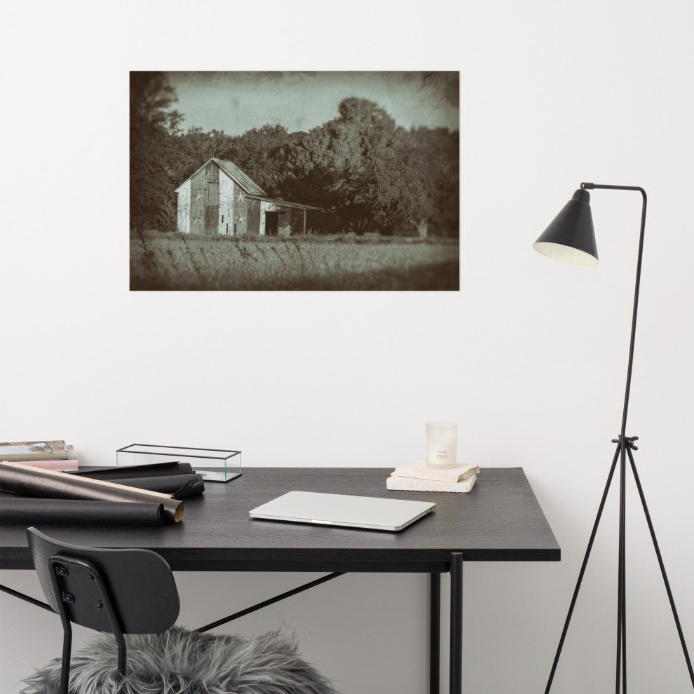 Patriotic Barn in Field Landscape Photo Unframed Wall Art Print, 24" X 36"