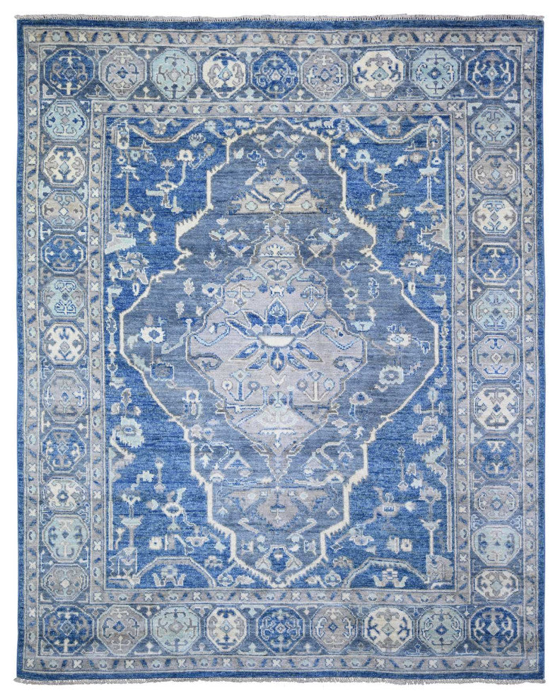 Steel Blue, Anatolian Village Inspired Soft Wool Hand Knotted Rug, 8'x10'1"