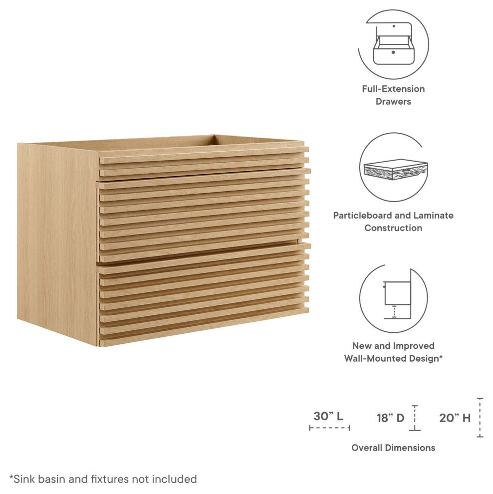 Render 30" Wall-Mount Bathroom Vanity, Oak