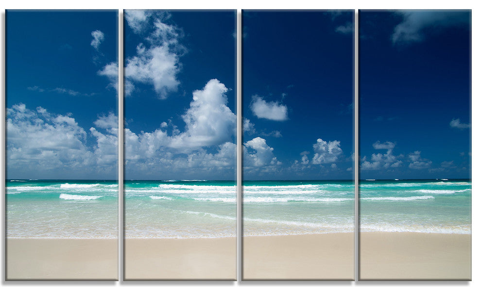 "Bright Blue Sky On Winter Day" Seashore Canvas Print, 4 Panels, 48"x28"