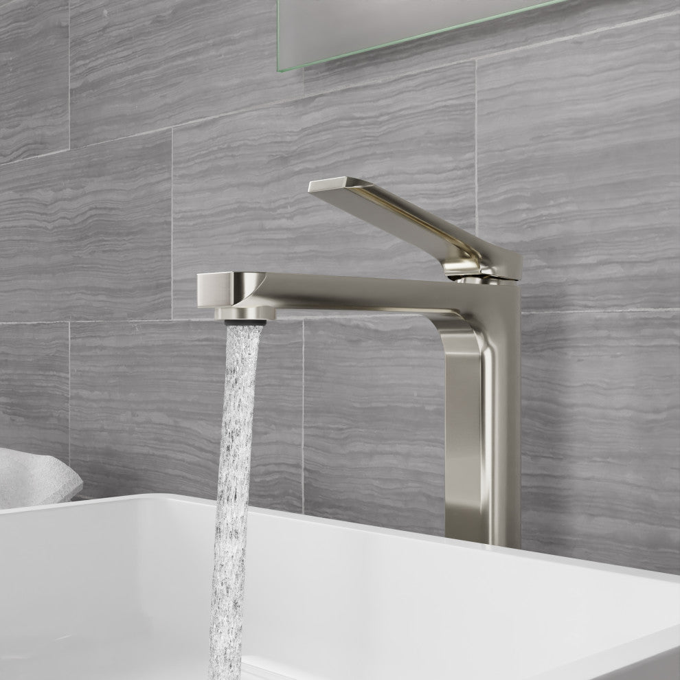 1-Handle Bathroom Vessel Sink Faucet, Brushed Nickel