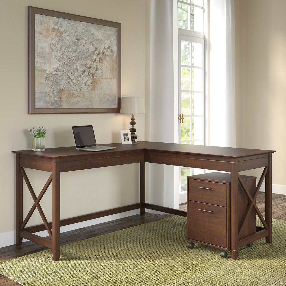 Key West 60W L-Shaped Desk With 2 Drawer Mobile File Cabinet
