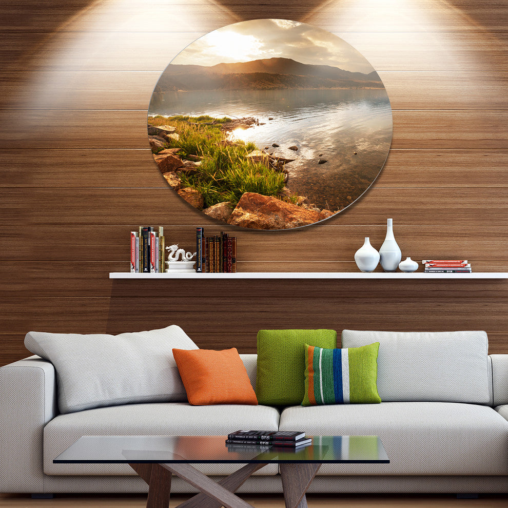 Beautiful Lake With Rocky Shore, Landscape Round Wall Art, 23"
