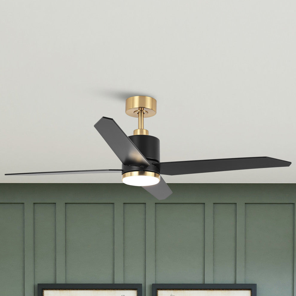 52 in. LED Matte Black and Gold Ceiling Fan with DC Reversible Motor