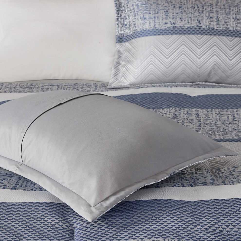 Madison Park Rhapsody Jacquard Stripe Mosaic 7-Piece Comforter Set, Navy Blue