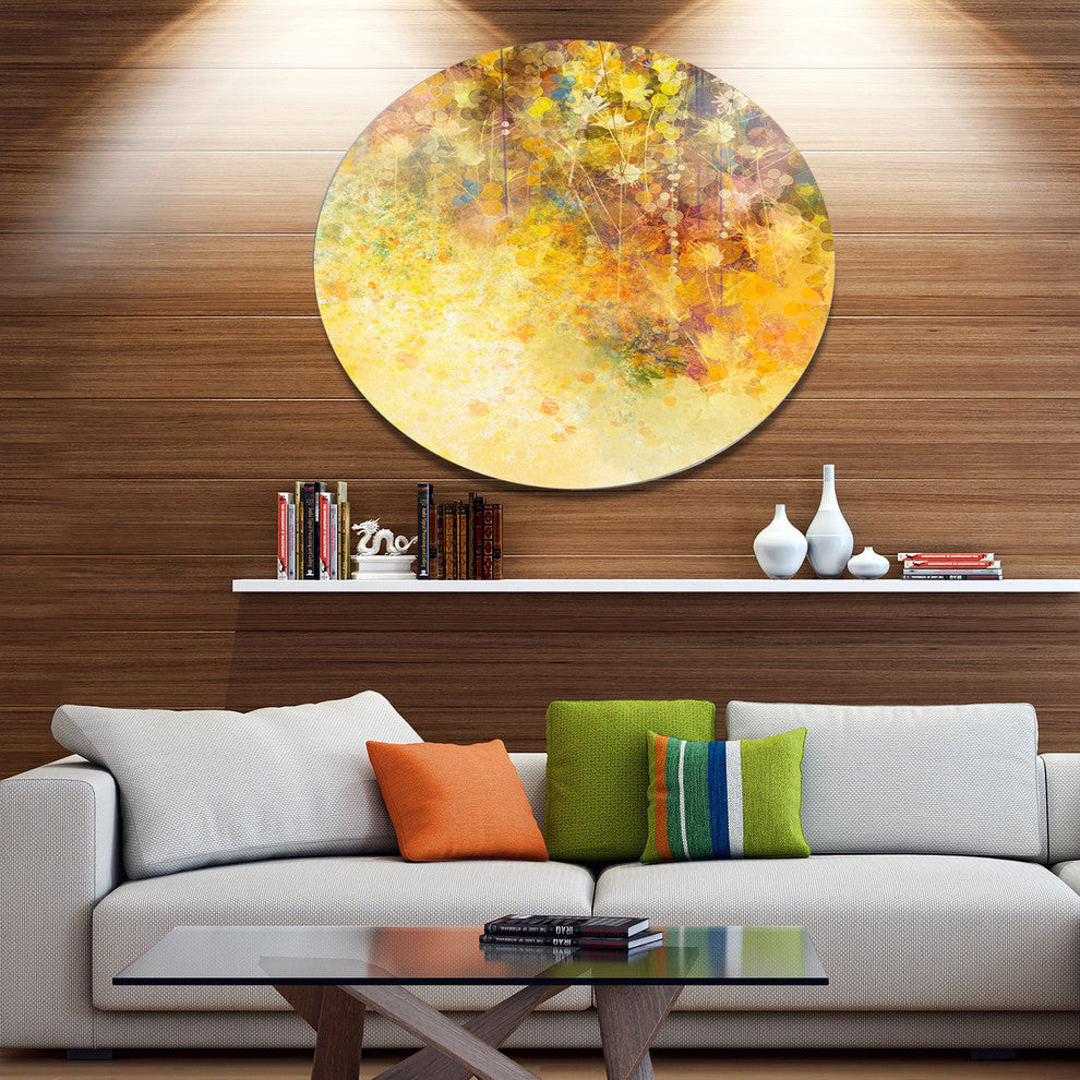 White Flowers And Soft Color Leaves, Flower Round Metal Wall Art, 36"