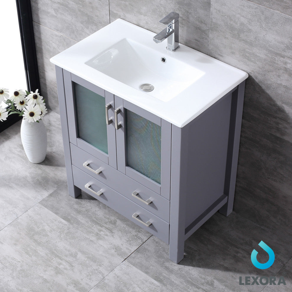 Volez 30" Dark Gray Single Vanity Integrated Top Sink, 28" Wall Mirror