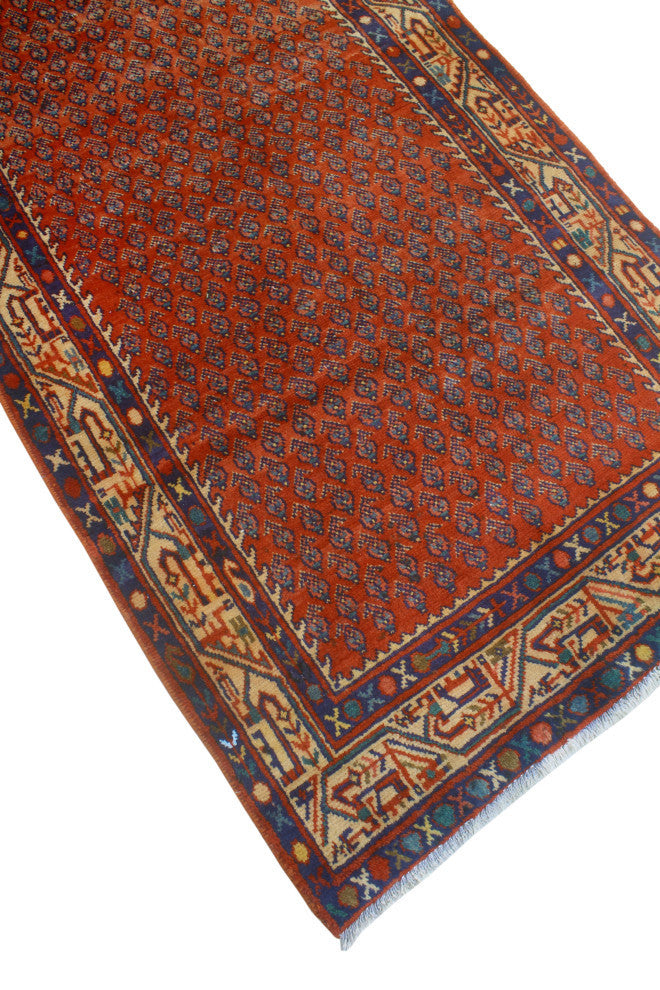 Fine Vintage Distressed Sidney Red/Beige Runner, 3'6x10'4