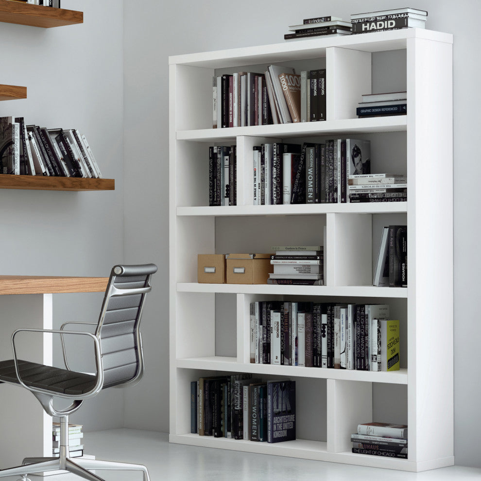Contemporary Large High Modular Book Shelf, Pure White