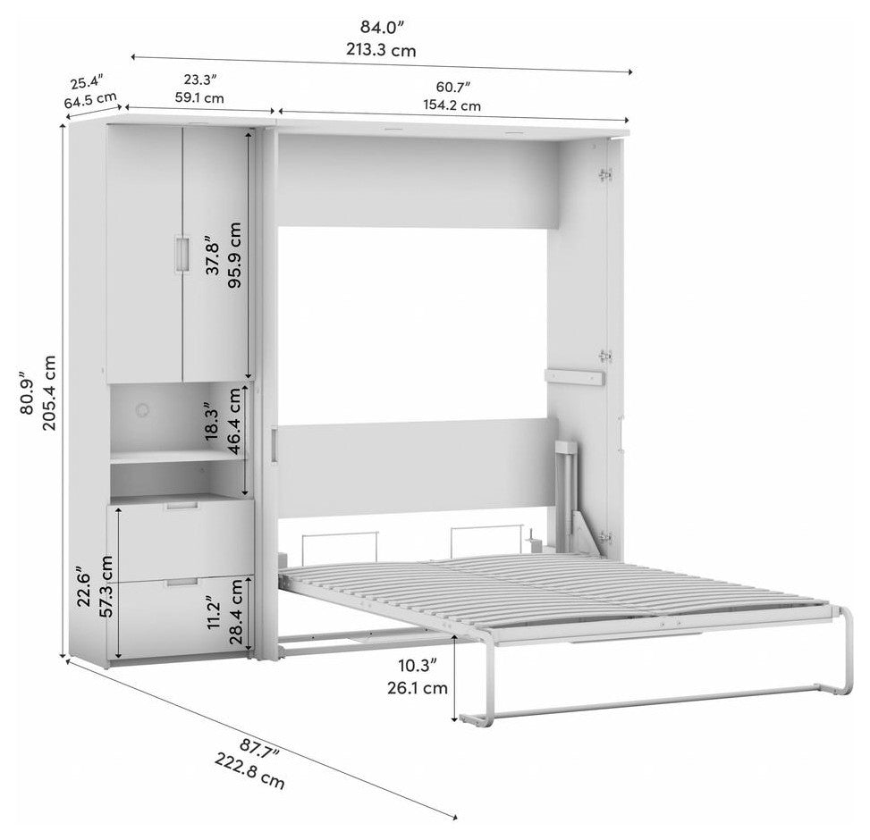 Lumina Full Murphy Bed with Storage Cabinet (84W) in White Chocolate