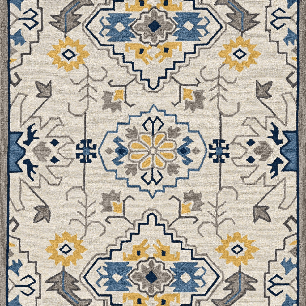 5'X8' Ivory Hand Woven Uv Treated Traditional Indoor Outdoor Area Rug