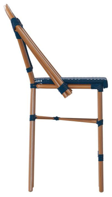 Set of 2 Stackable Indoor/Outdoor French Bistro 26" High Bar Stools, Navy & White/Natural Frame
