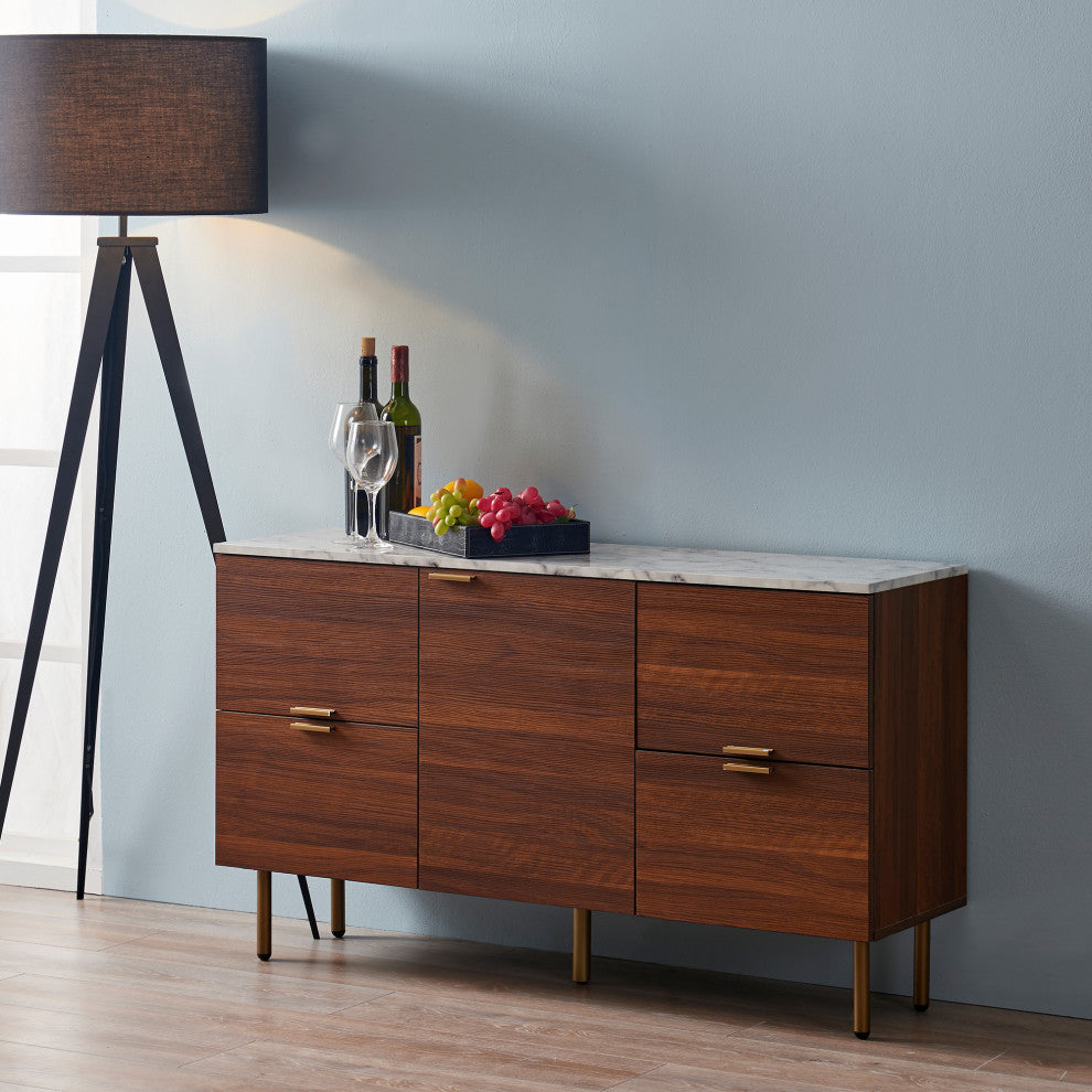 Faux Marble Top Wood Sideboard Buffet Cabinet