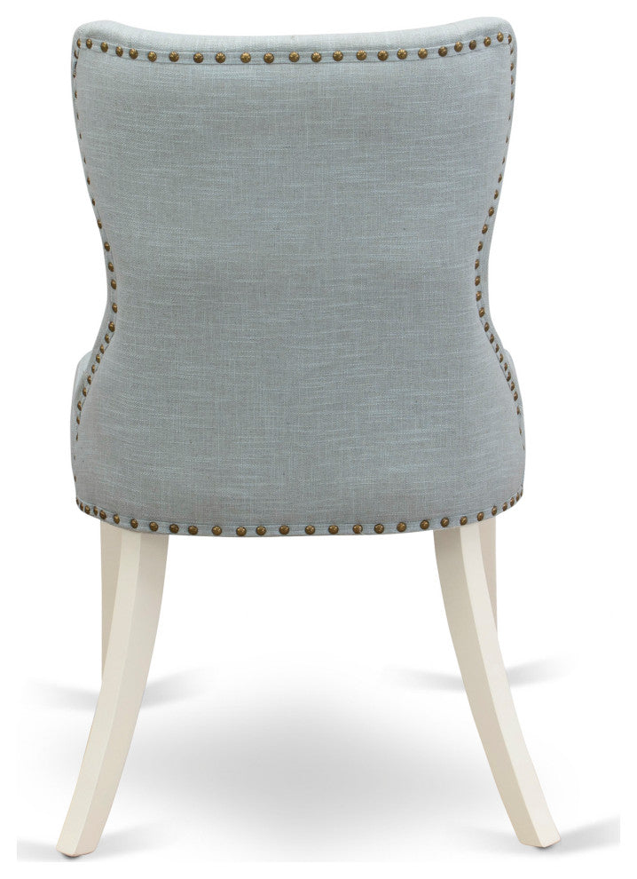 A Dining Set Of 4 Dining Chairs, Baby Blue Color, 42"Round Table, Linen White