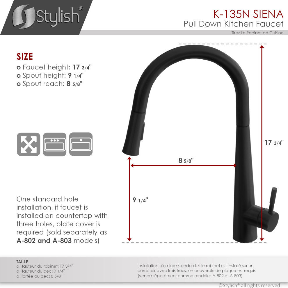 STYLISH Kitchen Sink Faucet Single Handle Pull Down Dual Mode Stainless Steel