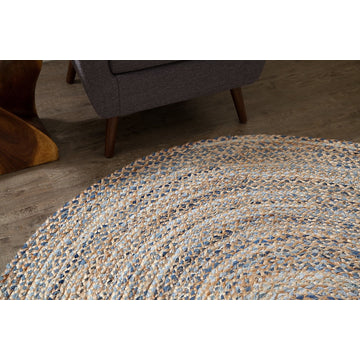 Anji Mountain Kerala Denim & Jute Area Rug, Round 6'' x 6''