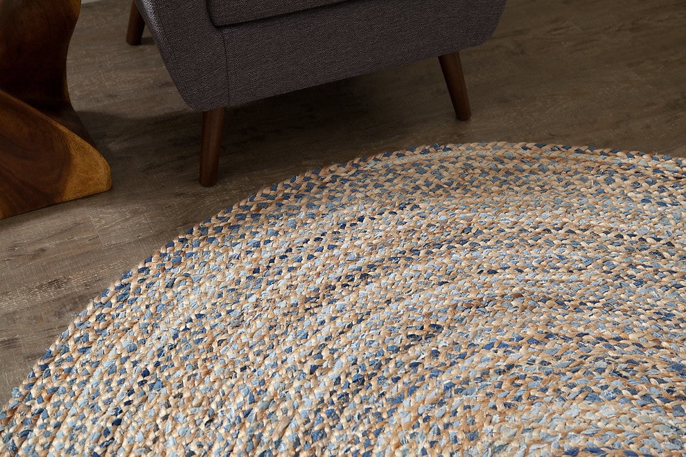 Anji Mountain Kerala Denim & Jute Area Rug, Round 6'' x 6''