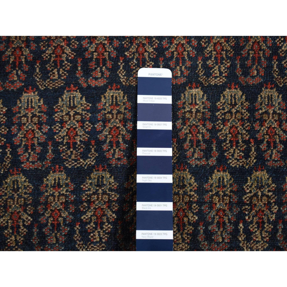 Yankees Blue, Antique Persian Senneh, Hand Knotted Pure Wool Rug, 4'x6'