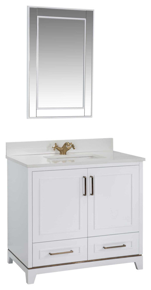 Albia Collection 36" Bathroom Vanity With Sink, Mirror, Countertop, White