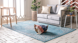 Rug Unique Loom Outdoor Traditional Teal Rectangular 7' 0 x 10' 0