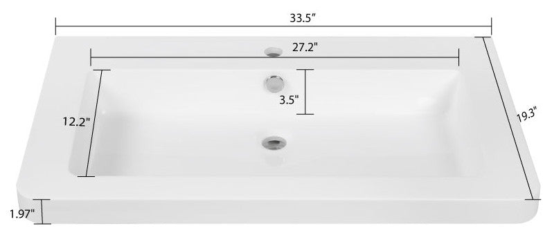 34" Solid Surface Resin Streamline K-0990-34 Vanity Top