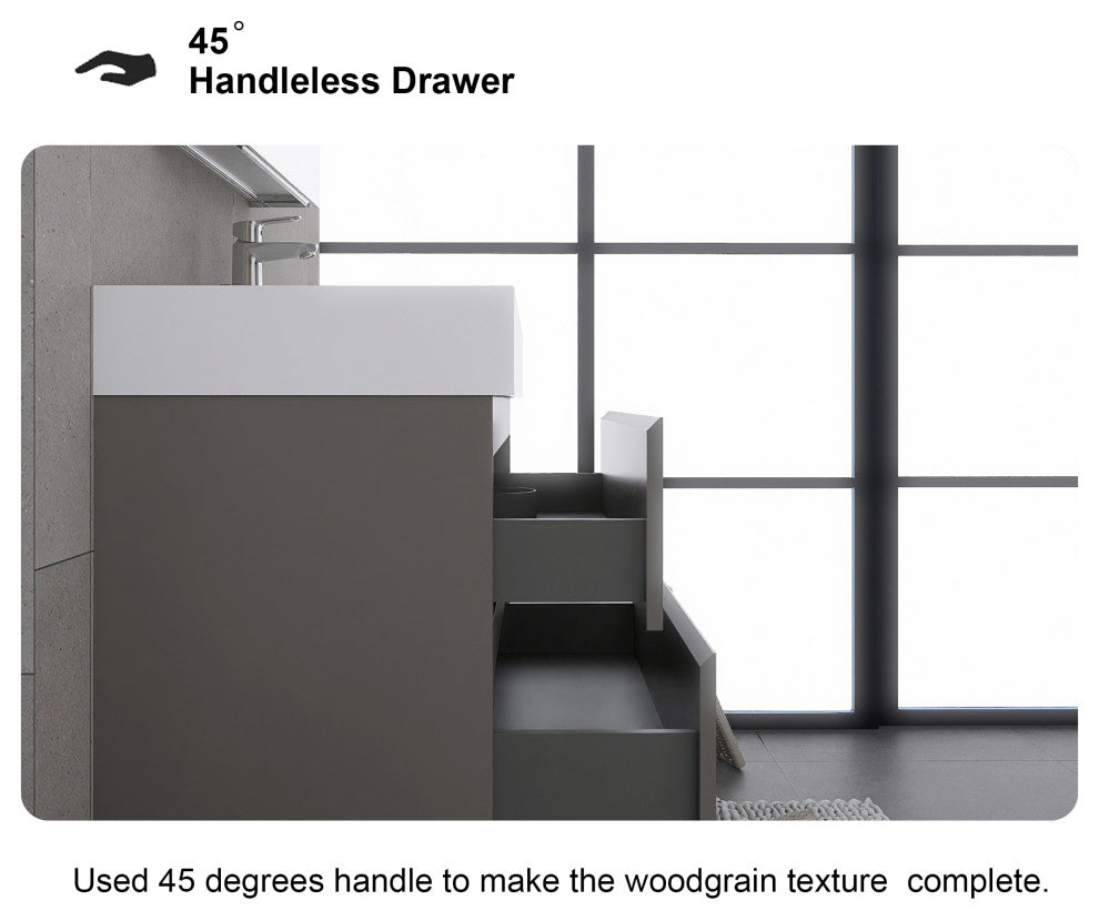 Wood Wall-Mounted Bathroom Vanity Set with Integrated Resin Sink, Grey, 36"