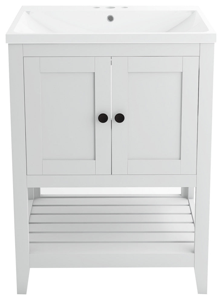 24" Wood Freestanding Bathroom Vanity with Integrated Ceramic Sink, White, 24" X