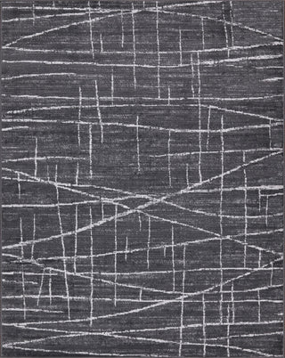 Low-Pile Pierce Charcoal/Ivory Rug, Charcoal, 10'x14'