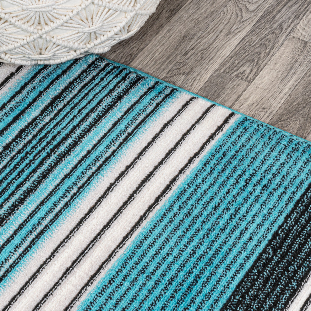 Duxbury Gradient Ticking Striped Blue/Navy 8'x10' Area Rug