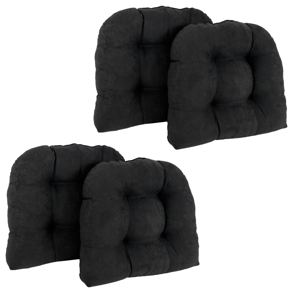 19" U-Shaped Micro Suede Tufted Dining Chair Cushions, Set of 4, Black