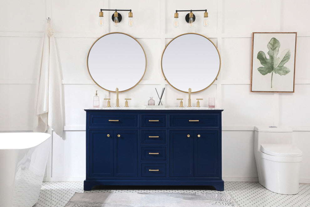 Amber 60" Double Bathroom Vanity, Blue