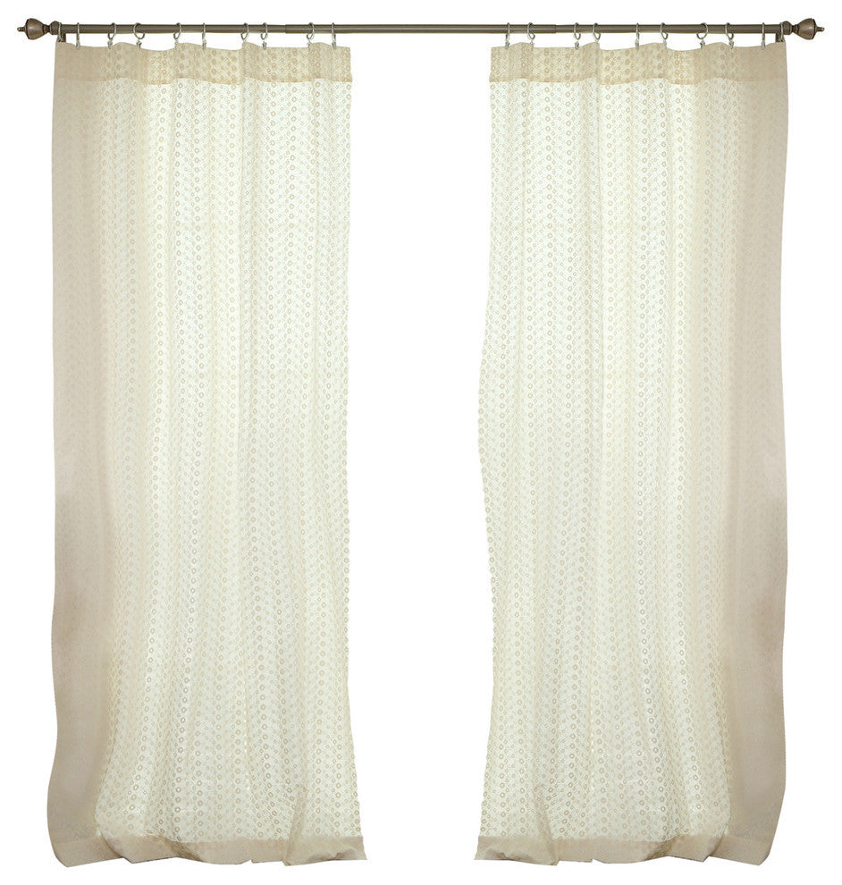 Eyelet Mini Flower Embroidered Curtains, Pair, Ivory, 84"