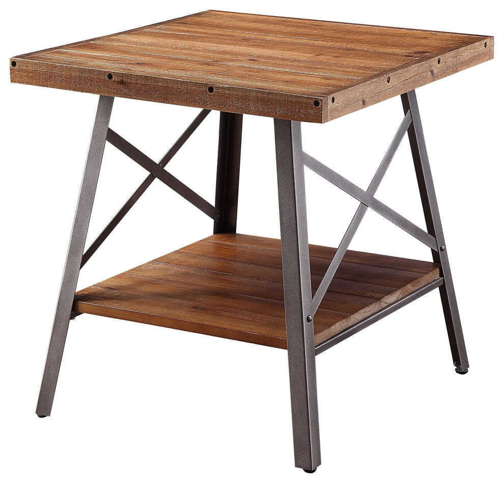 Ikram 2Pc Pk End Table, Weathered Oak and Sandy Black