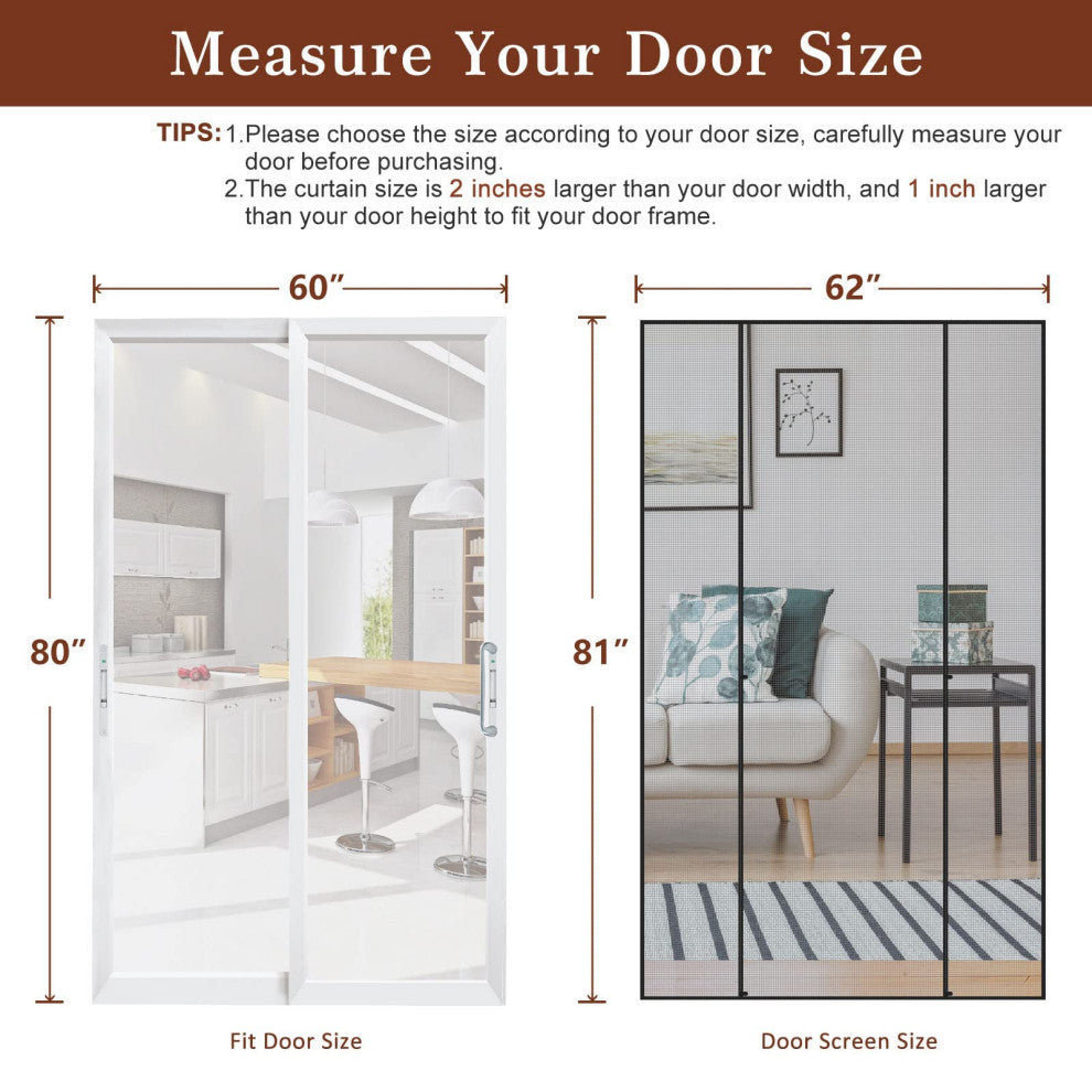 Magnetic Screen Door, Fits Sliding Door Size 60" X 80"