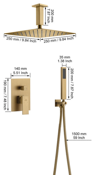 CASAINC 10" Ceiling Mount Dual Rainfall Shower Head Shower System Kit, Brushed Gold